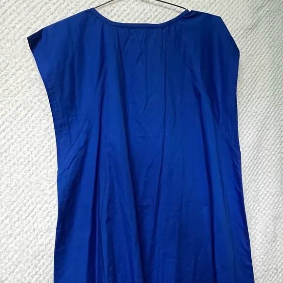 LOFT Royal Blue Flutter Sleeve Split Neck Swing Dress Large Cotton Blend NWT - Picture 10 of 11